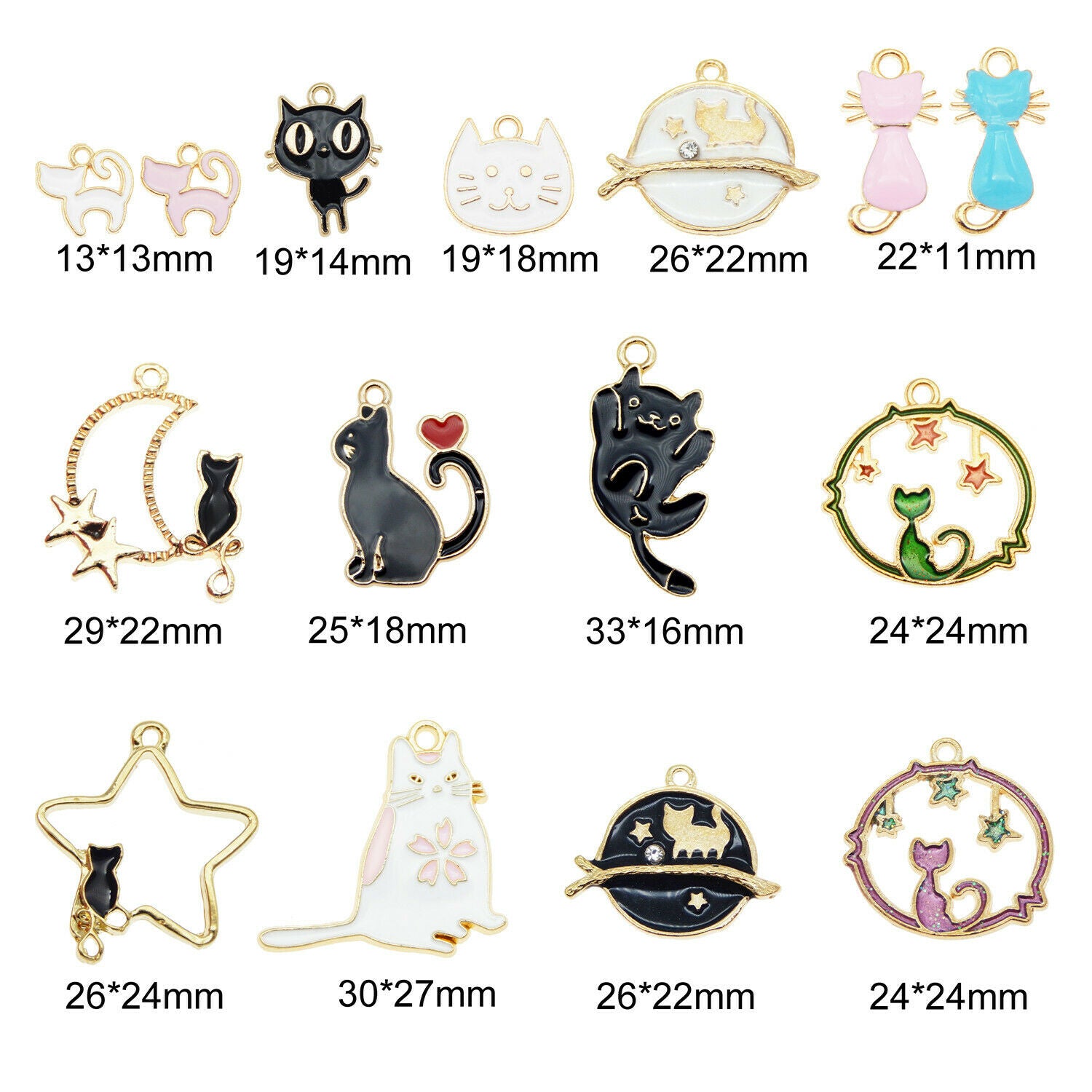 15PCS Assorted Enamel Plated Mixed Kitty Cat Animals Charms Pendant DIY Findings