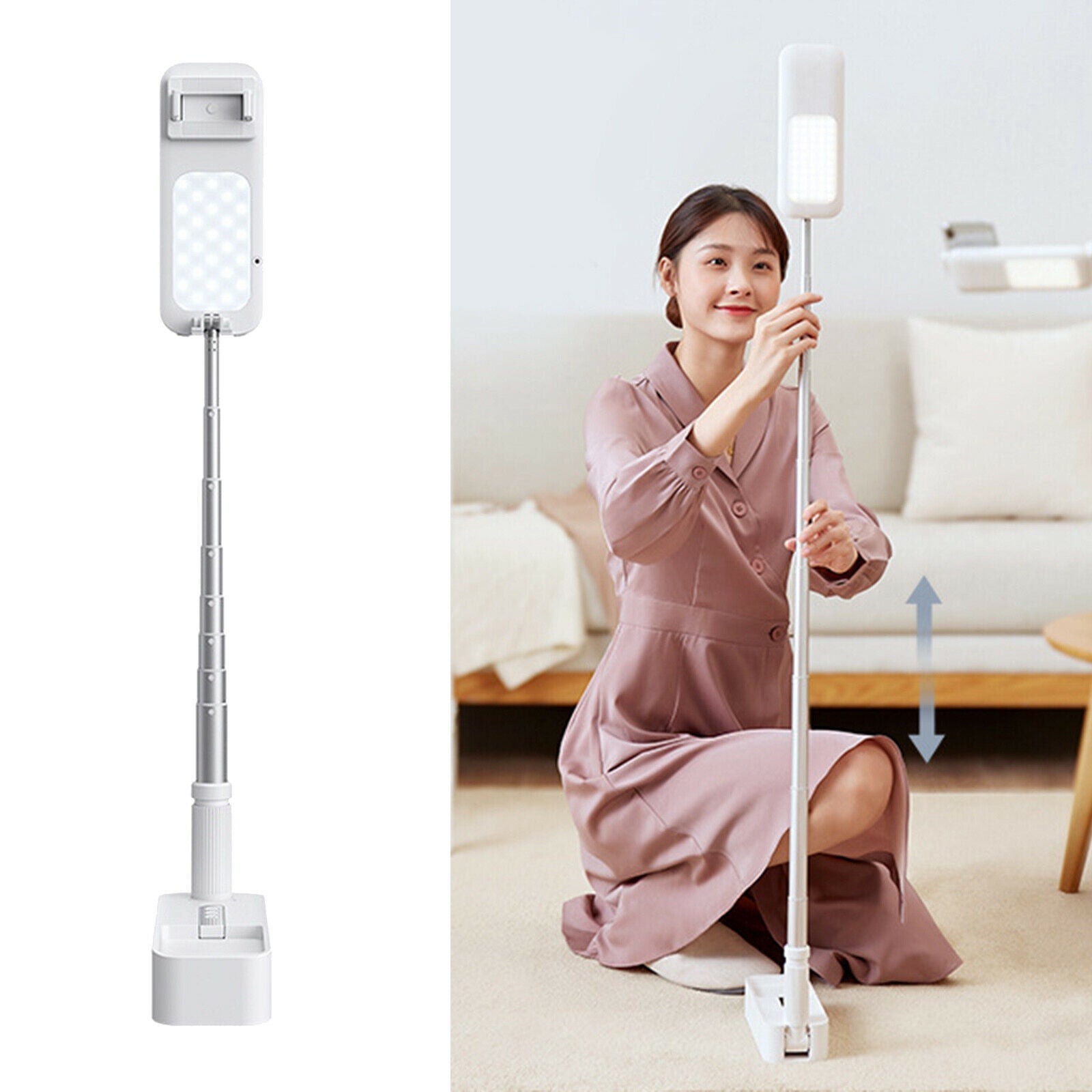 Dimmable Desktop Floor Light Cell Phone Holder Stand Vlog Meeting Photo Lamp