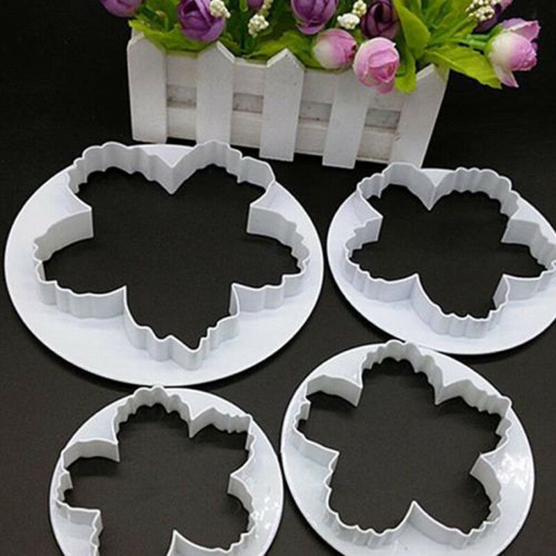 4pcs Peony Flower Fondant Mold Sugarcraft Cake Cookies Embosser Cutter gt.l8