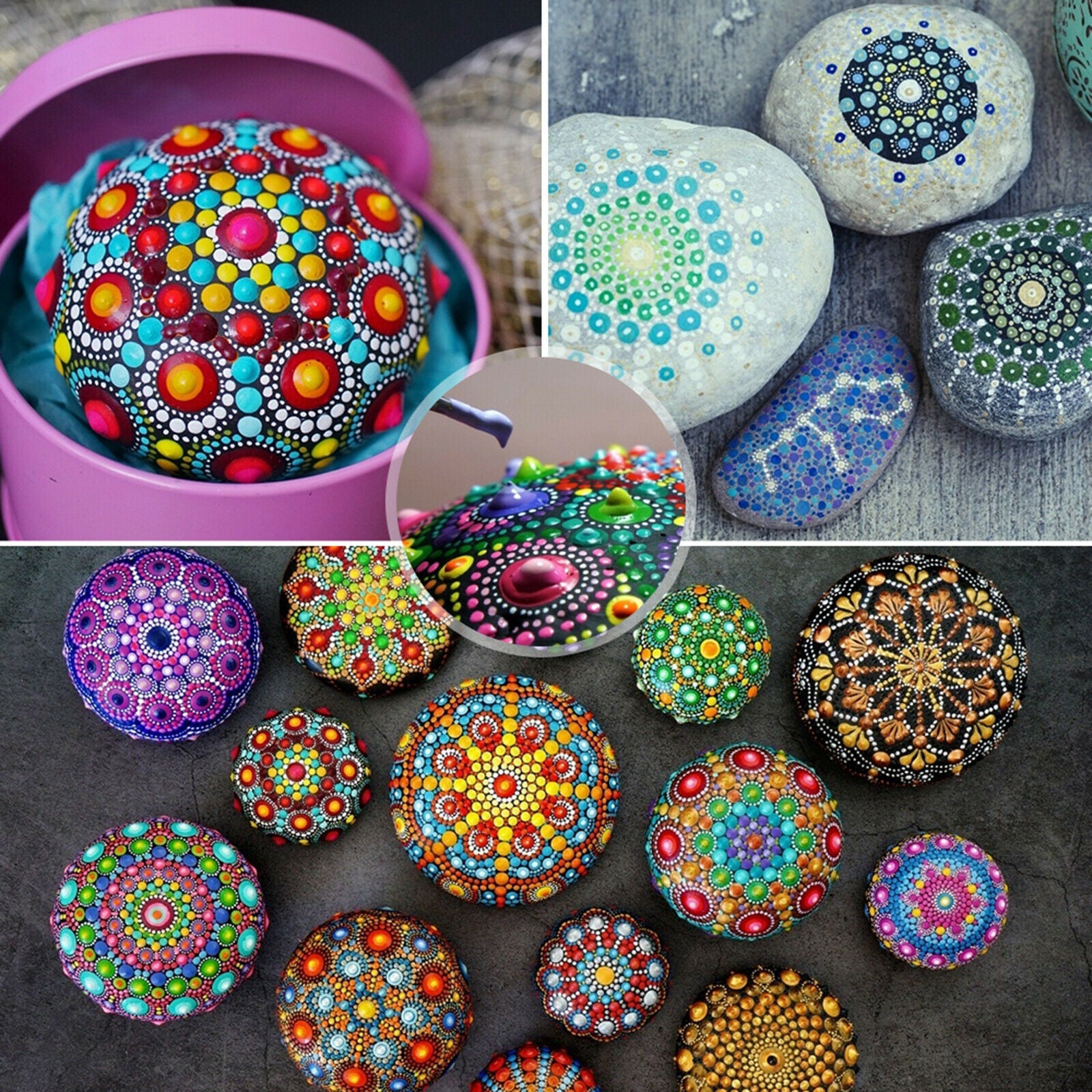 47Pcs Mandala Dotting Tools Rock Painting Kits Art Pen Paint Stencil Brush