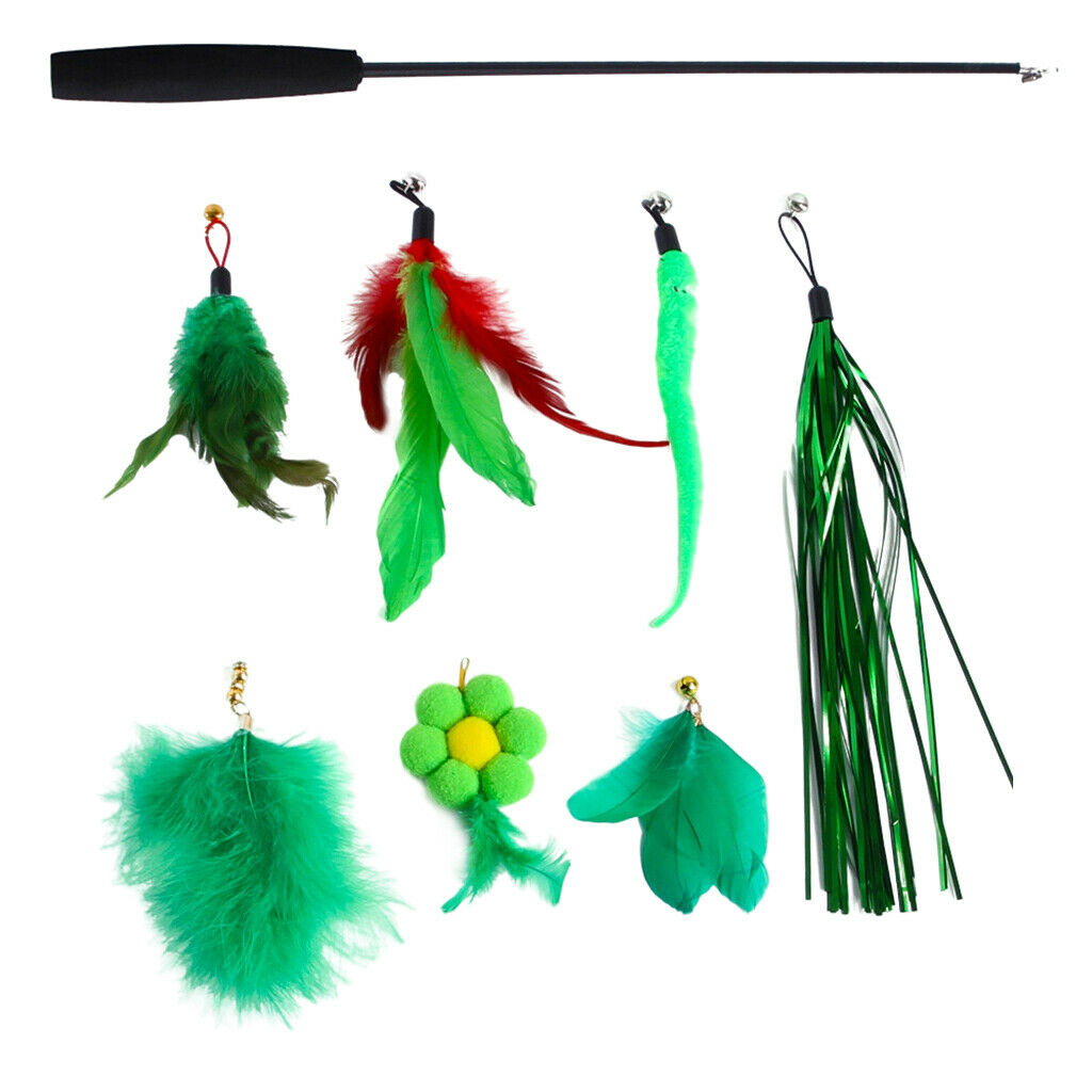 Cat Teaser Wand Set Interactive Ribbon Feather Toys for Pet Kitten Boredom