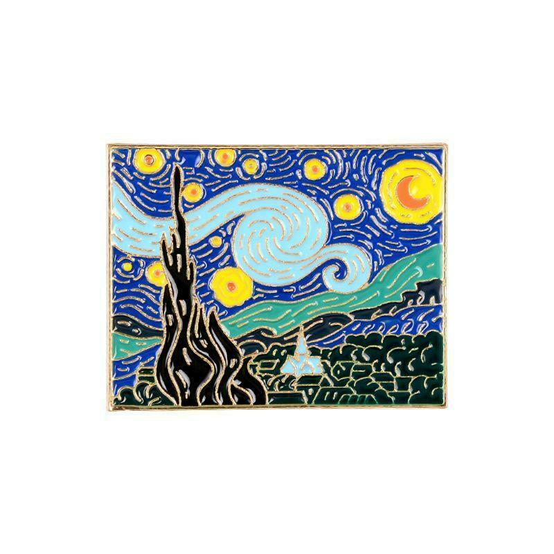 Artist Van Gogh Starry Night Painting Brooch Enamel Lapel Pin Fashion Jewelry
