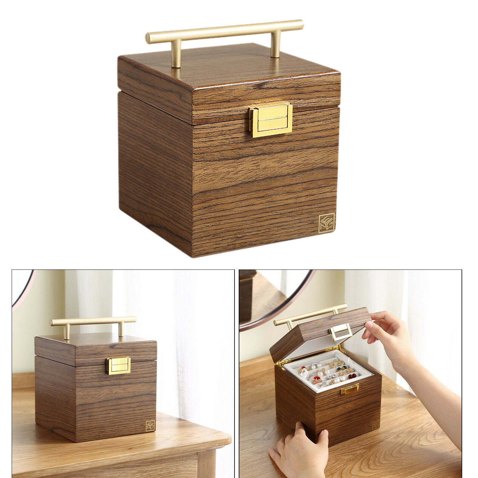 3-tier Wooden Jewelry Box Earrings Bracelets Container Holder Organizer