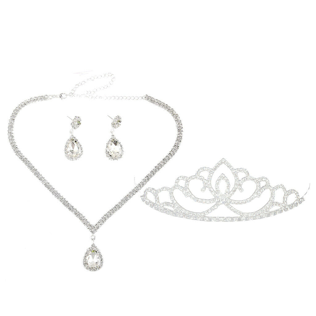 Crystal  Tiara Set + Pendant Necklace Water