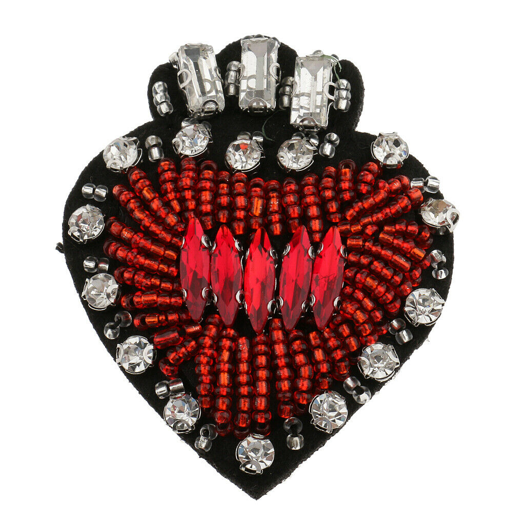 3Pcs Love Heart Beads Rhinestone Applique Patches for Bags Hats Decoration