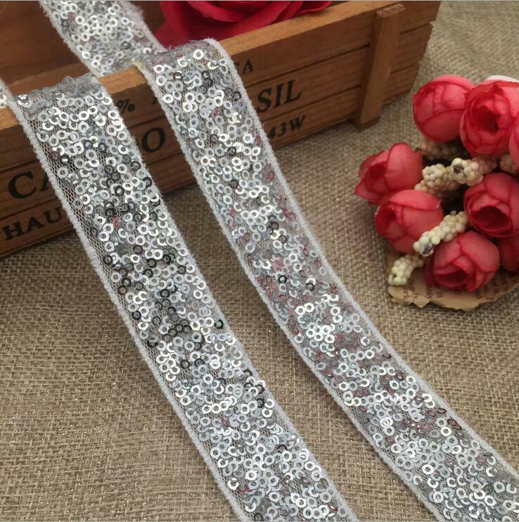 5 Yards Sequined lace Net gauze embroidery lace Trims Sewing clothing 25mm