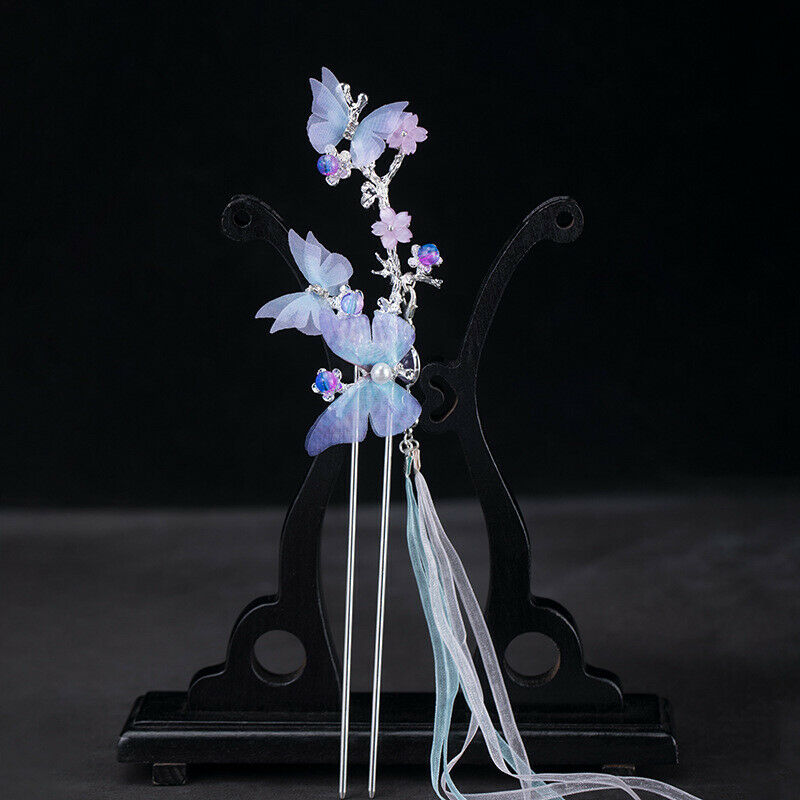Handmade Chinese Hanfu Hairpin Butterfly Tassel Kanzashi Step Shake Hair Clip