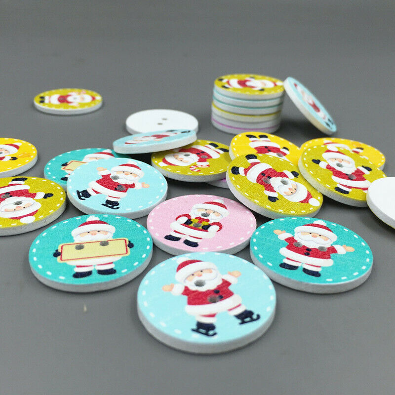 50X Christmas decoration Round Wood Buttons Santa Claus Sewing Scrapbooking 25mm