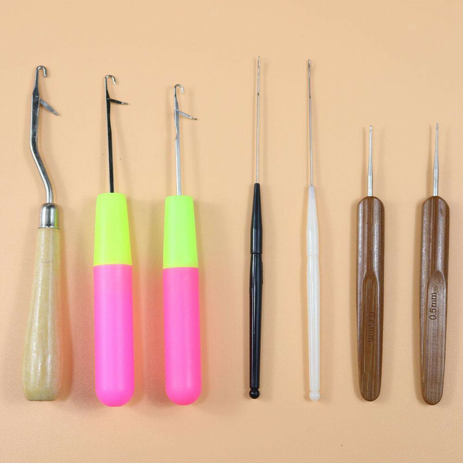 7x Bent Latch Hook Crochet Needle Hair Locking Tool for Braid Hair Carpet Making