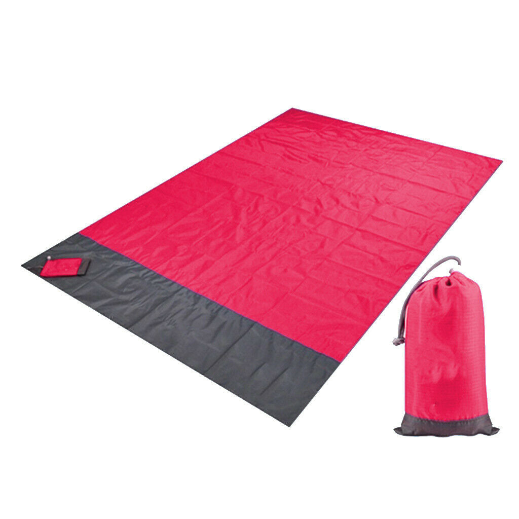 Beach Blanket Waterproof Pocket Picnic Sheet Mat Quick Drying Rug Red