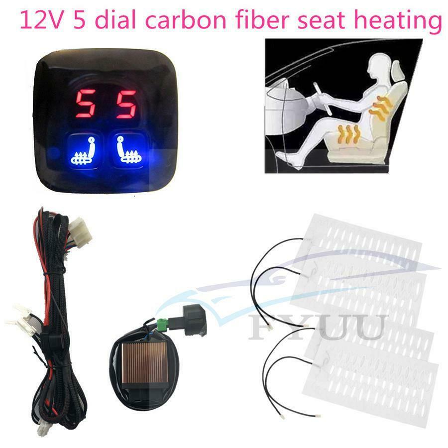 12V 2 Seats 4 Pad Carbon Fiber Car Seat Heater Heated Cushion Pad 5 Level Switch