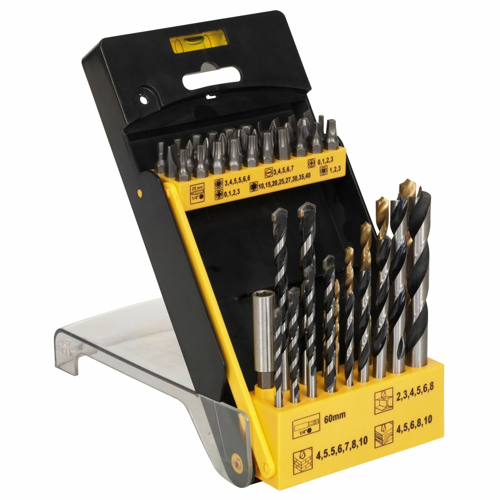 Siegen S01080 48pc Drill Bit & Accessory Set Masonry Wood HSS Drill Bits Holder