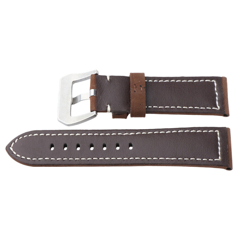 Men PU Leather Watch Band Wristwatch band Strap Replacement 24mm Dark brown