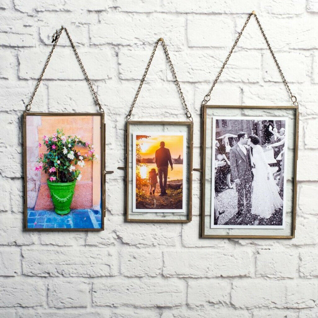 2x Double Sided Glass Hanging Picture Frame Display Frame Portrait 4&7''
