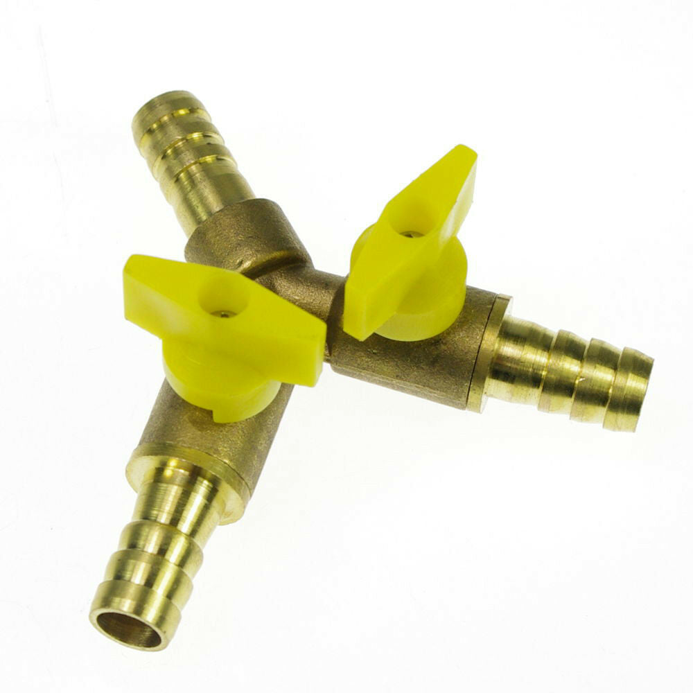 2PCS Equal 10 mm Barb Barbed Brass 3 Ways Gas Fitting Connector Valve