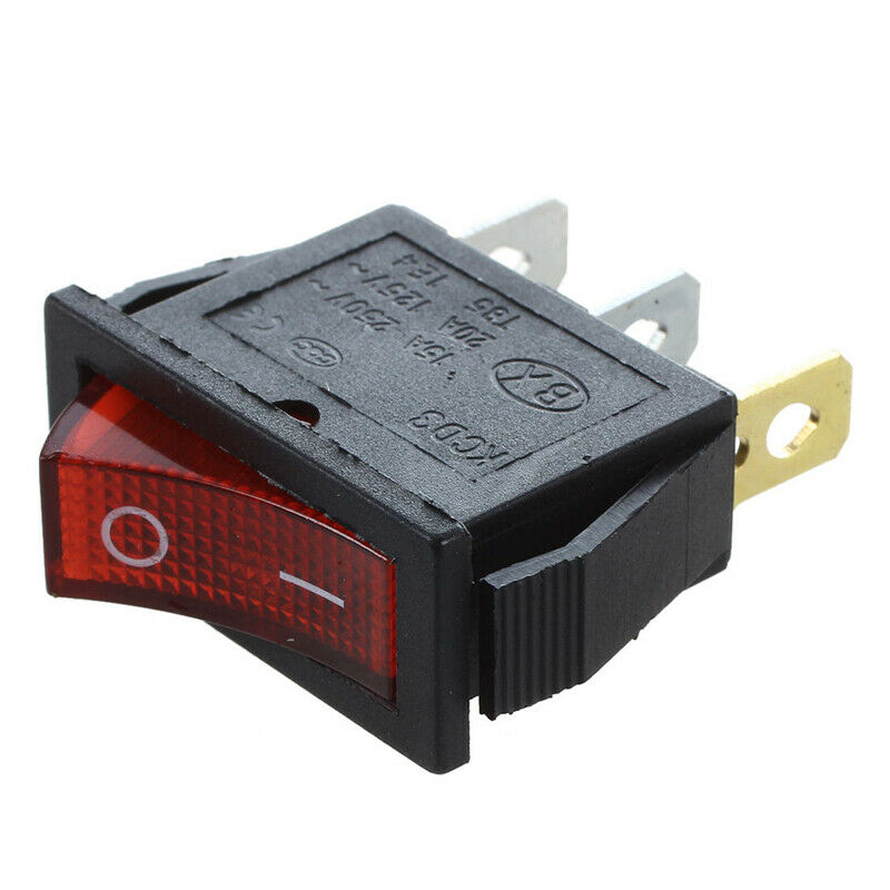 Rocker Switch ON OFF Bright Bipolar 28x10mm 250V 15A 3 Terminals RED F7T4T4