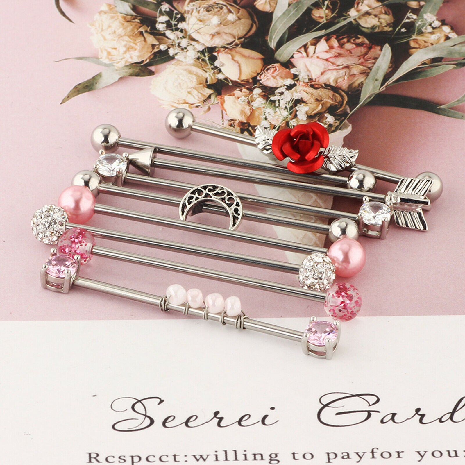 9pcs Surgical Stainless Steel Industrial Barbell Piercing Jewelry