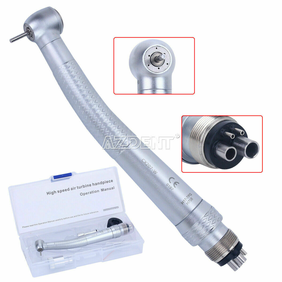 3 X Dental High Speed Handpiece Torque Head W/4Hole Coupler Coupling Push AZDENT