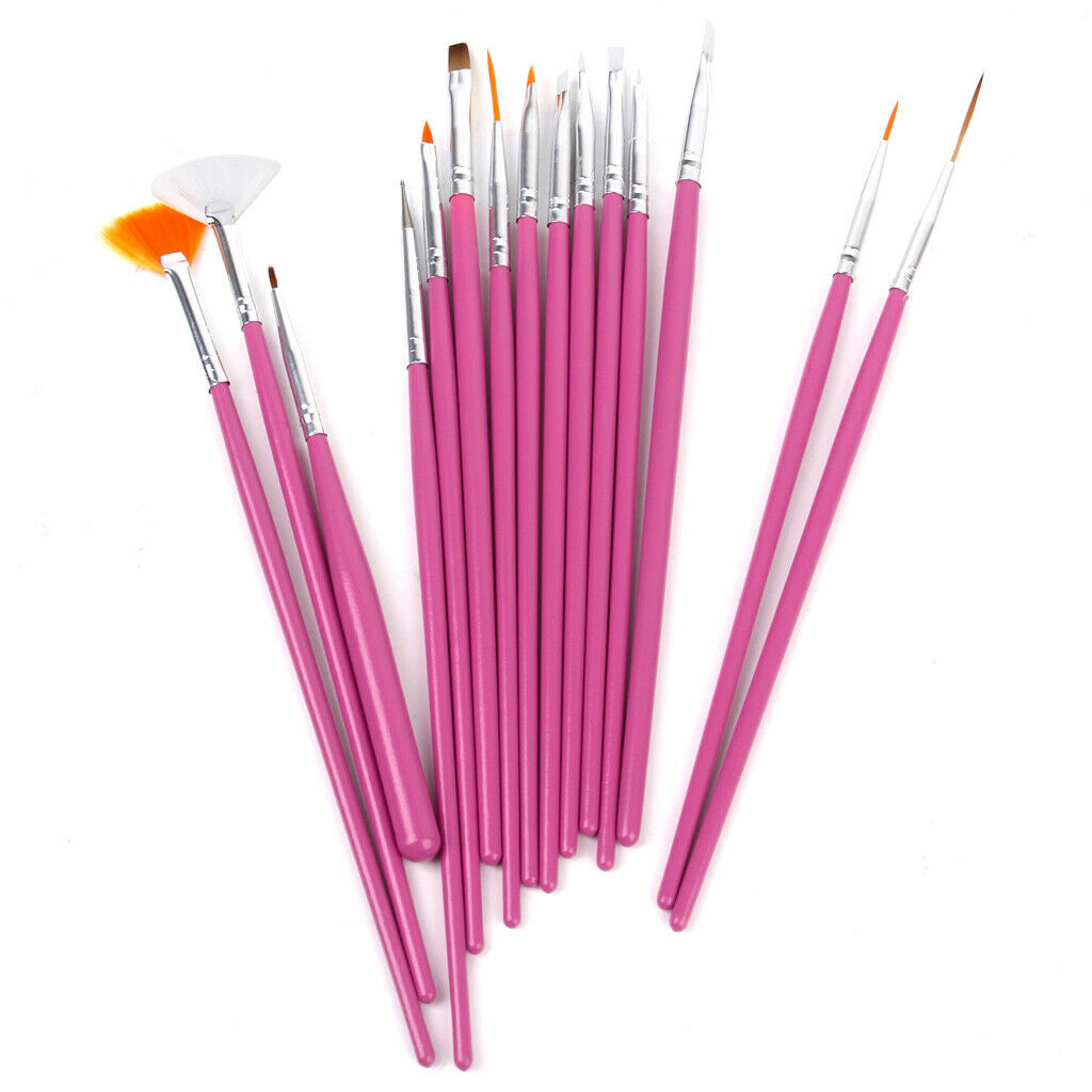15pcs Nail Art Design Painting Drawing Painting Pen Brush Tool Set - Pink