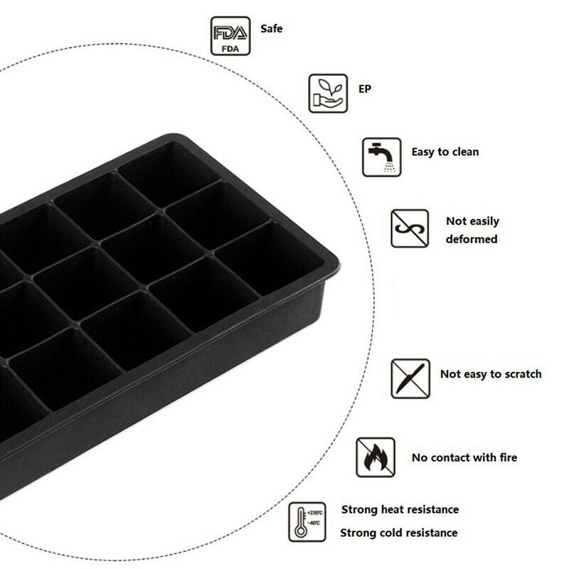 15 Big Grids Food Silicone Ice Cube Tray Large Square Mould Mold Giant DI.l8