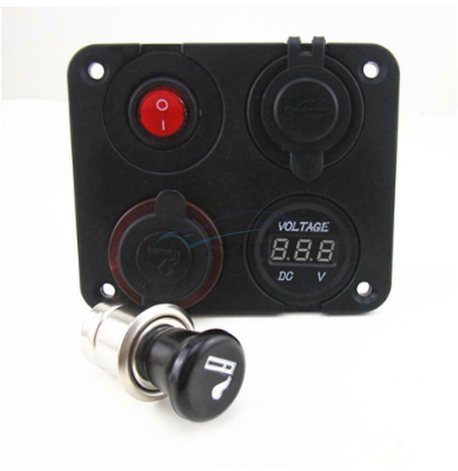 4Hole Panel Dual USB Charger Power Socket Voltmeter On-Off Switch For Marine Car
