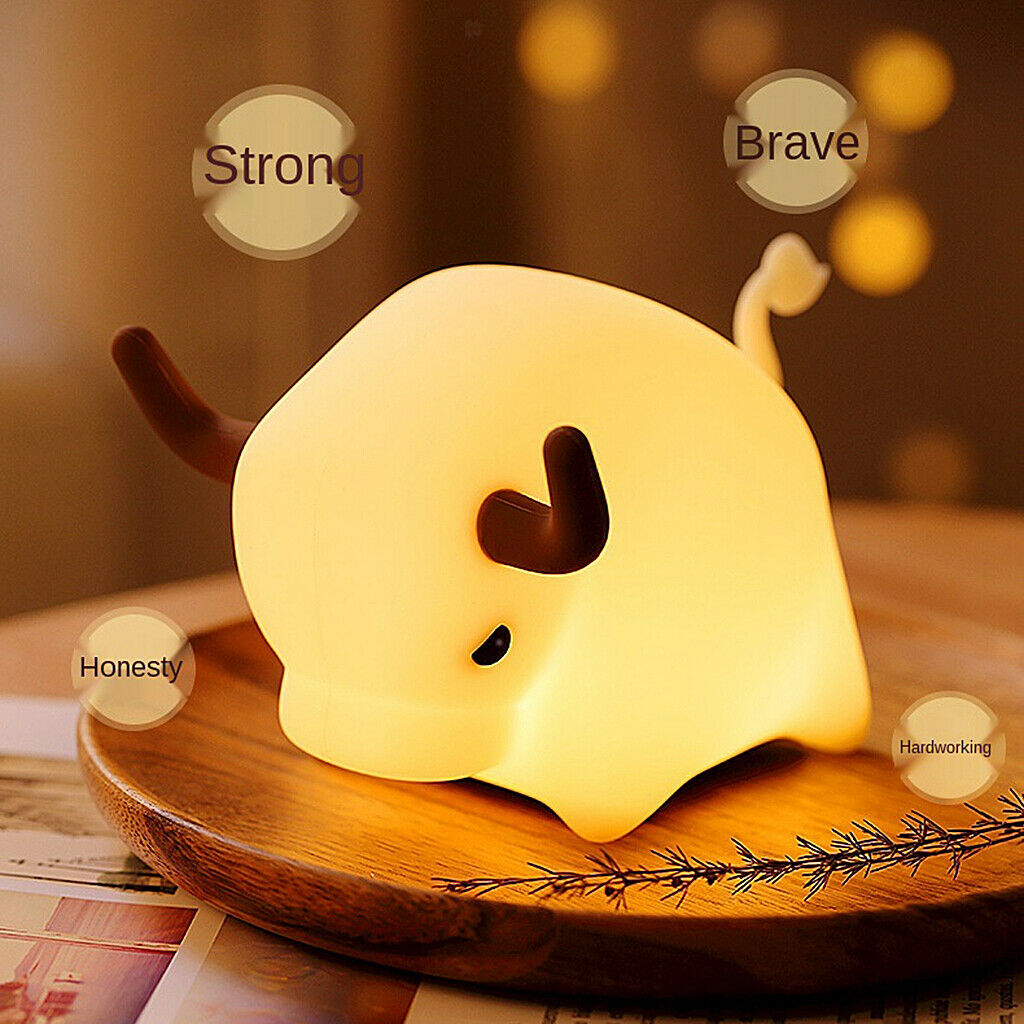 Silicone LED Night Light USB Cow Kids Bedroom Nursery Lamp  Dimming
