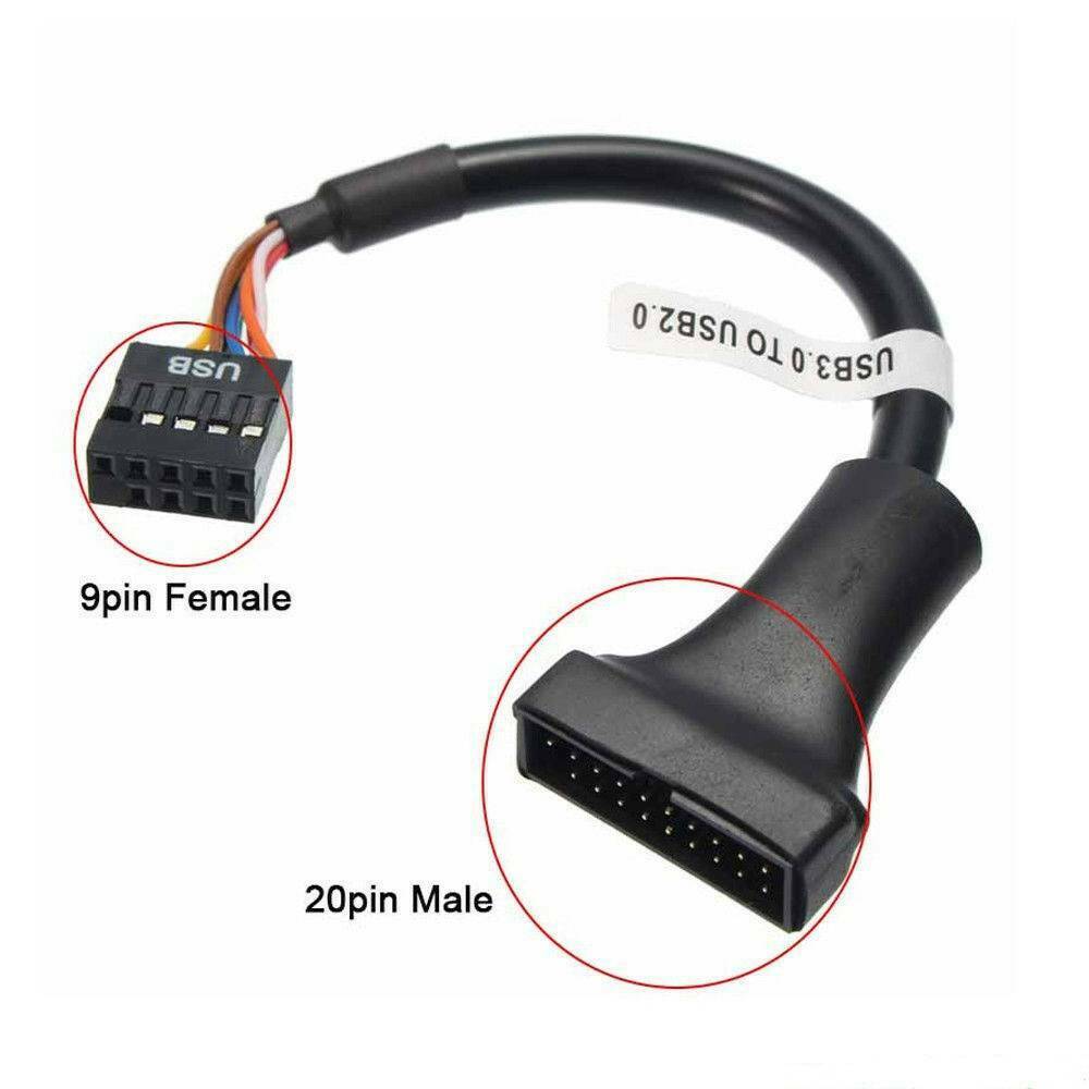 USB 3.0 20 Pin to Motherboard USB 2.0 9 Pin Female Converter Adapter Cable Black