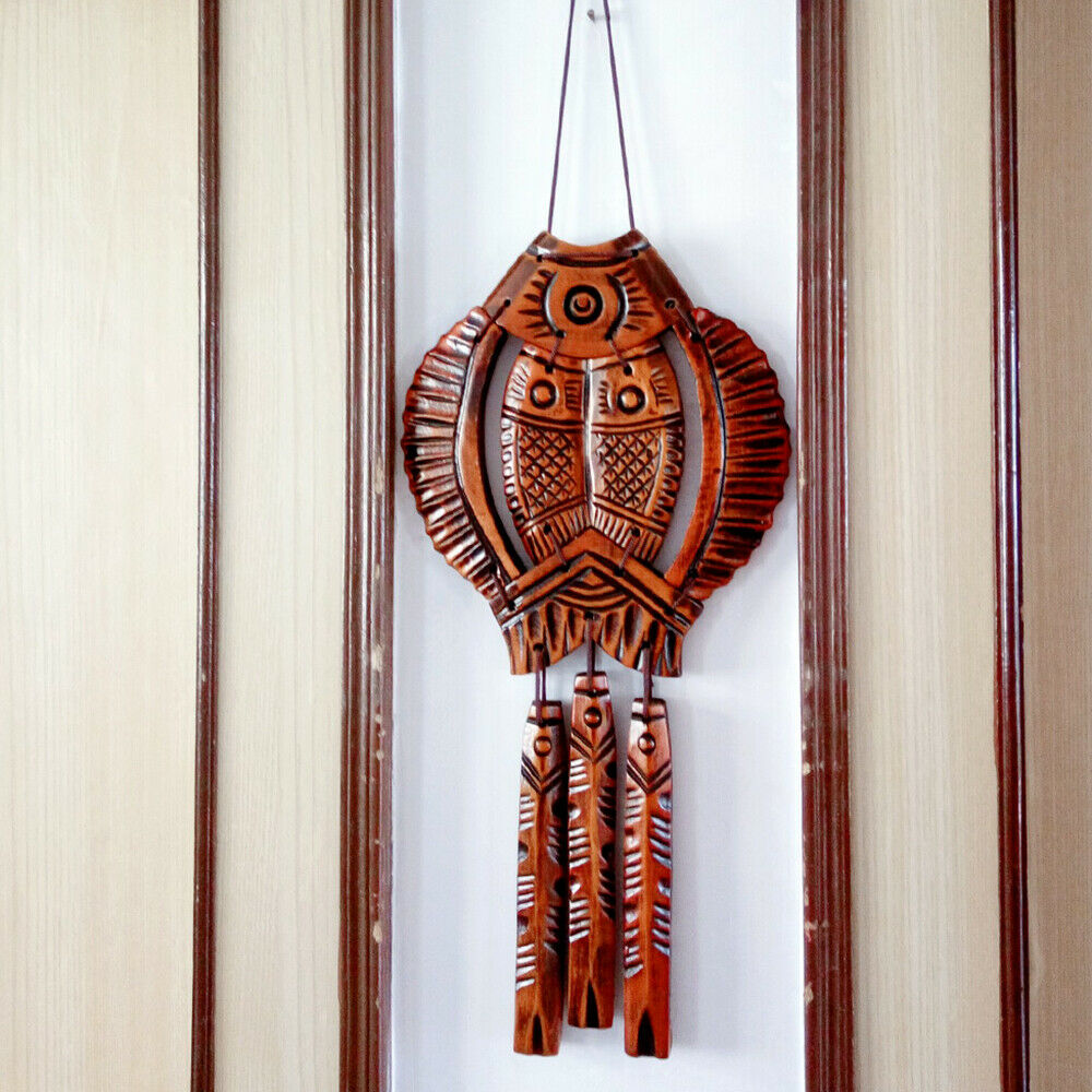 Wall Hanging Art Carved Wooden Chinese Lucky Fish Charm Living Room Decoration