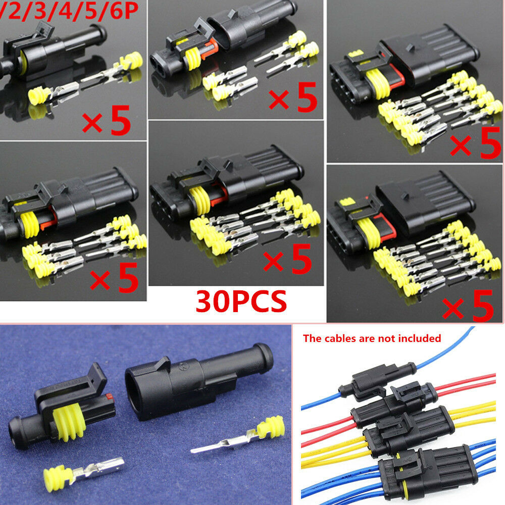 30Set Sealed Waterproof Motorcycle 1 2 3 4 5 6Pin Electrical Wire Connector Plug