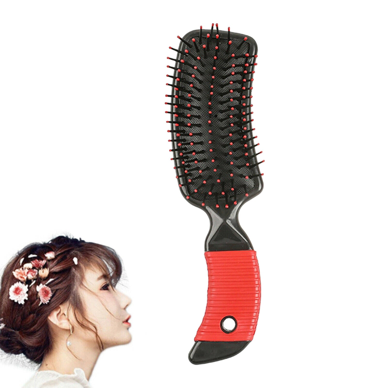 Cushion Hairbrush Massage Comb Brush Detangling Comb for Salon Home Red