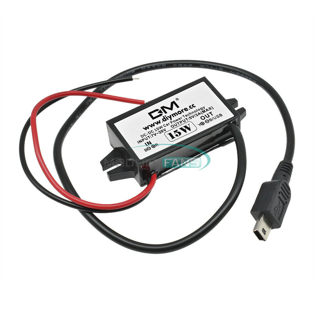 12V To 5V 3A 15W Voltage Regulator with Mini 5 Pin USB Cable UN3F Car Charger