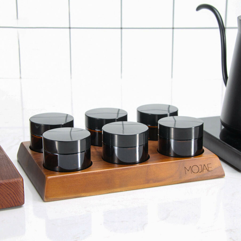 Multifunction Coffee Bean Canister Storage Glass Jar Bottle w/ Wood Base