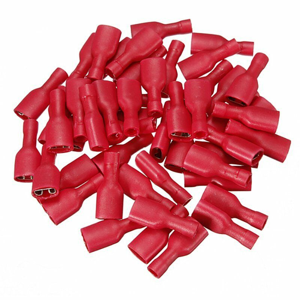 200x Red Insulated Spade Electrical Crimp Connectors Male & Female 6.3mm 22-18Ga
