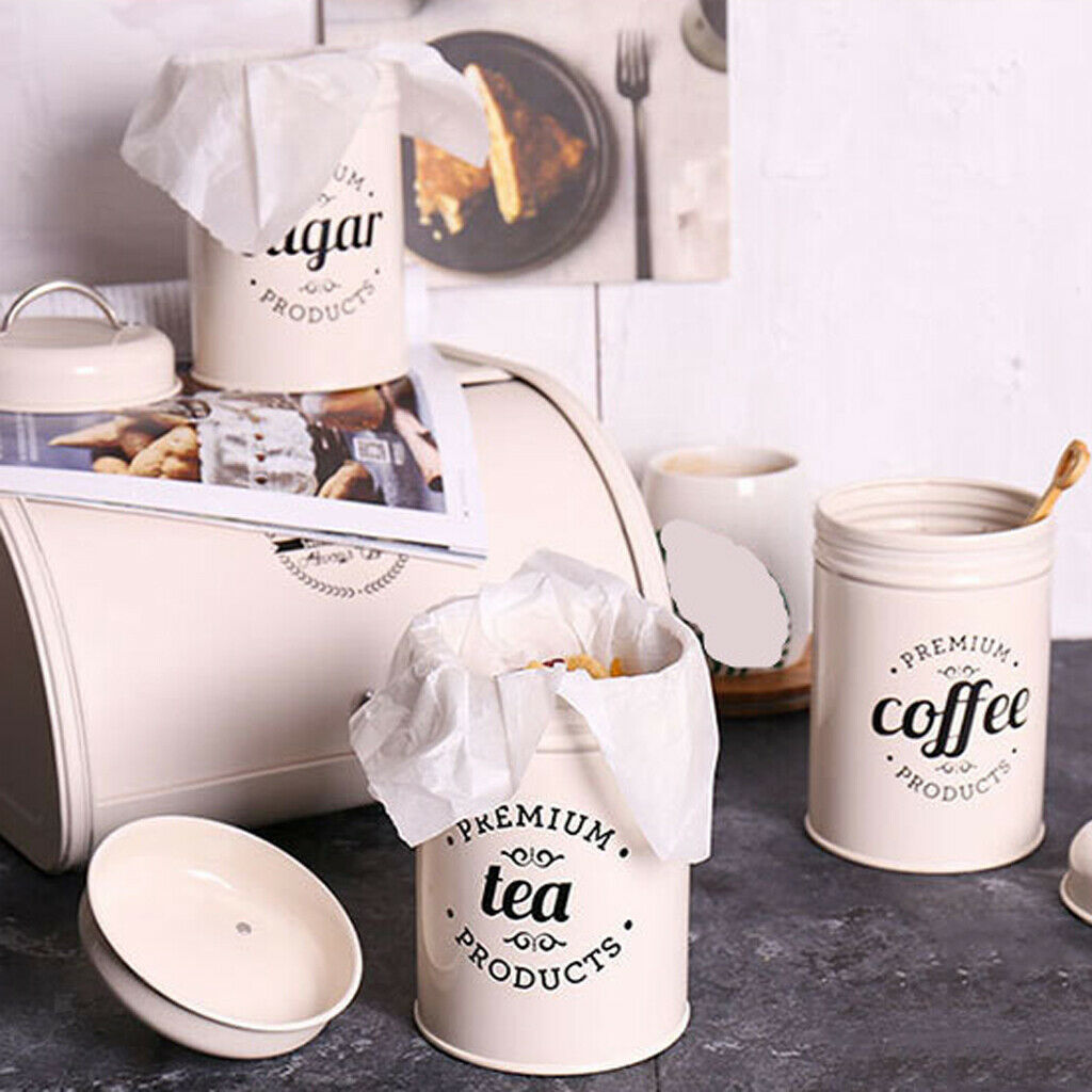 3pcs Retro Tea Coffee Sugar Canister Storage Jar Pot Tins Metal with Lids