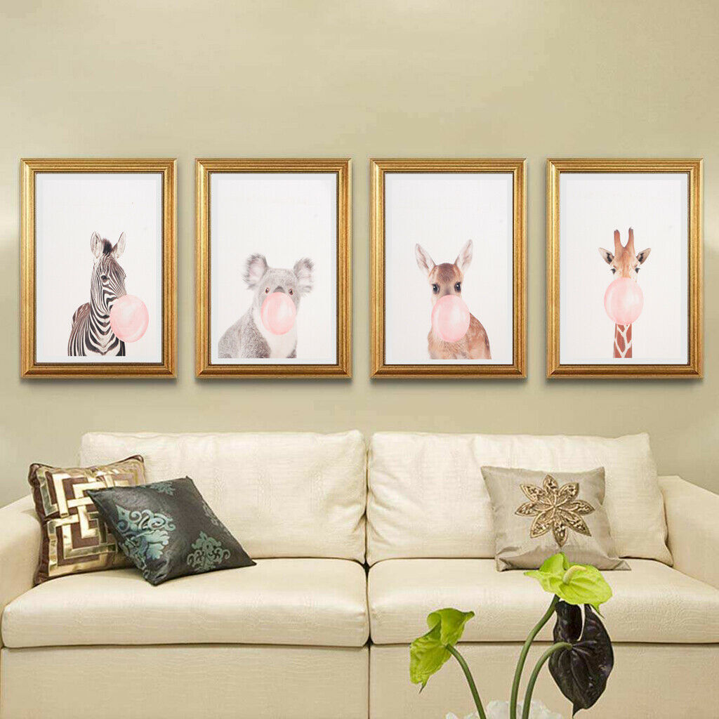 4x Oil Painting Poster Wall Artwork Bubbles & Animals for Office Decoration