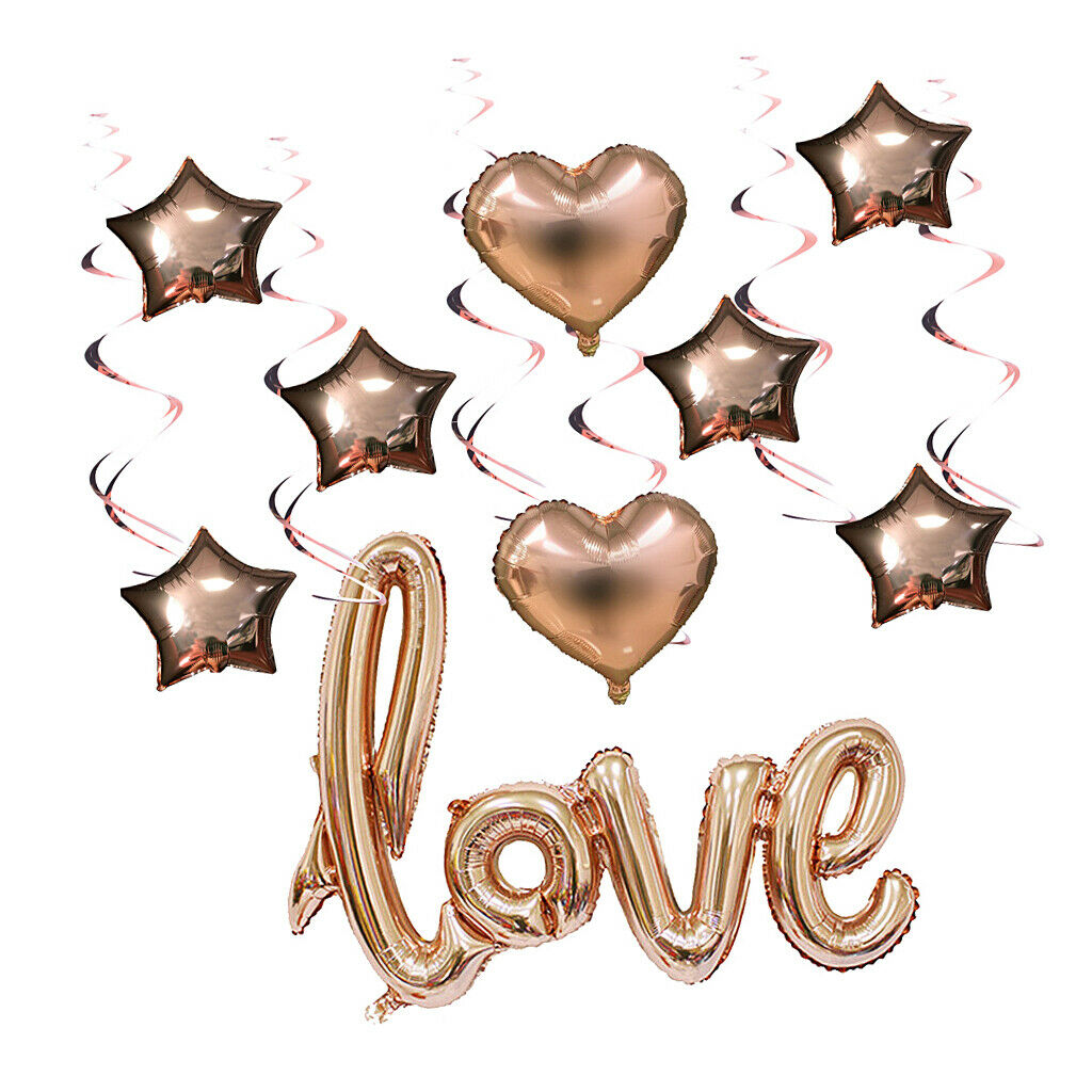 15pcs Love Heart Star Foil Balloons with Hanging Spiral Wedding Decor