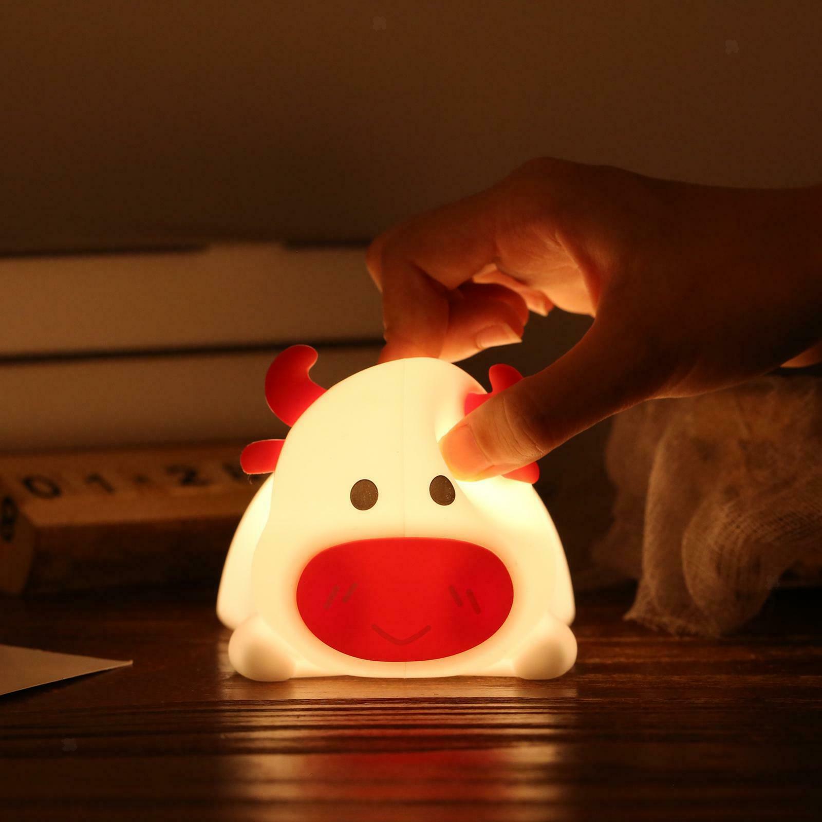Soft Silicone Night Light Bull Bedside Nursery Lamp LED 7-Color Nightlight