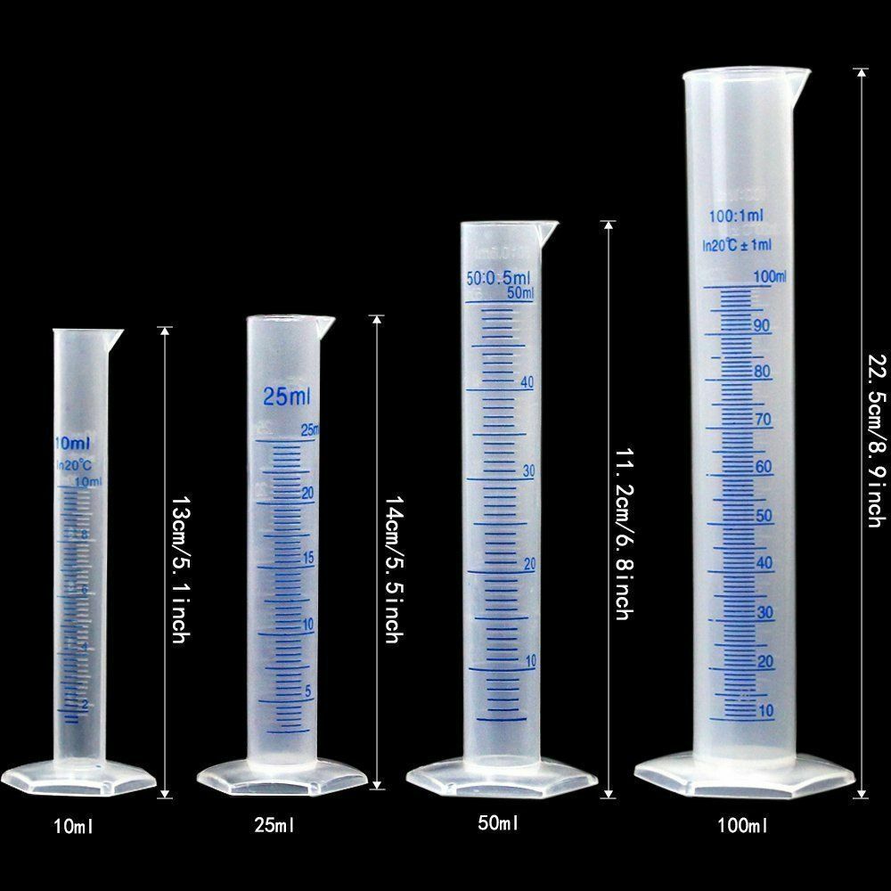 Lab Plasticware Set,4 Clear Plastic Graduated Cylinders+5 Beakers +1 Brush