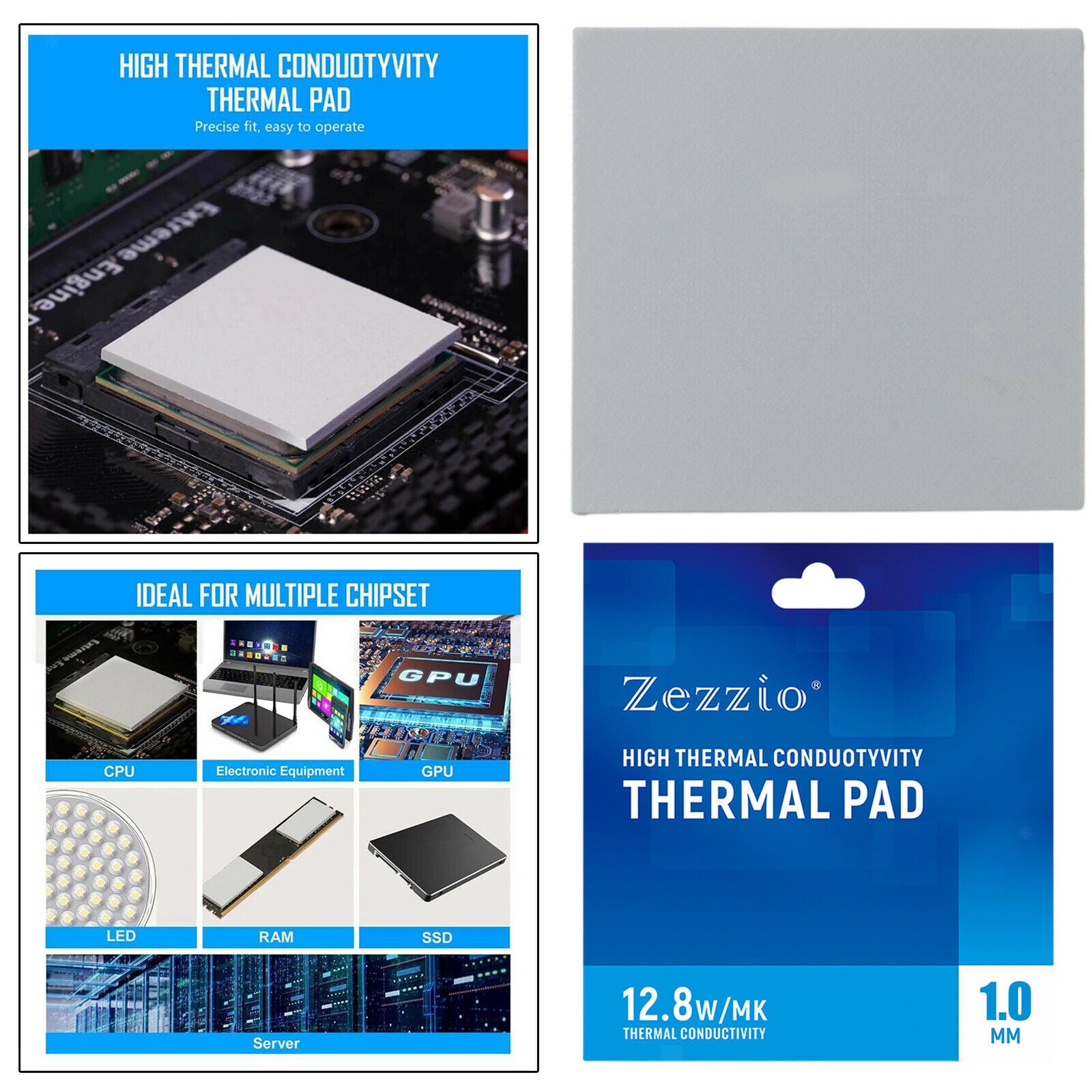 2pack Silicone Thermal Pad Grease Pad 12.8 W/mK 120x120mm Non Conductive Durable