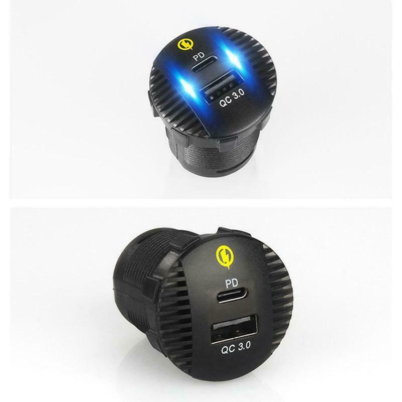 4in1 12V Car QC3.0 USB Type C PD Fast Charger Socket Panel LED Voltmeter Switch