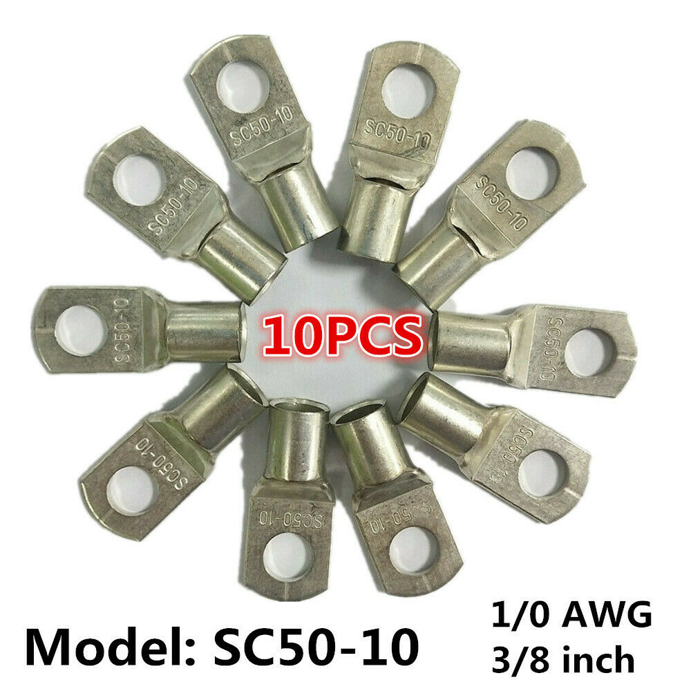 10PCS SC50-10 Tinned Copper Lug 1/0 Gauge AWG Wire Ring Terminals 3/8 inch