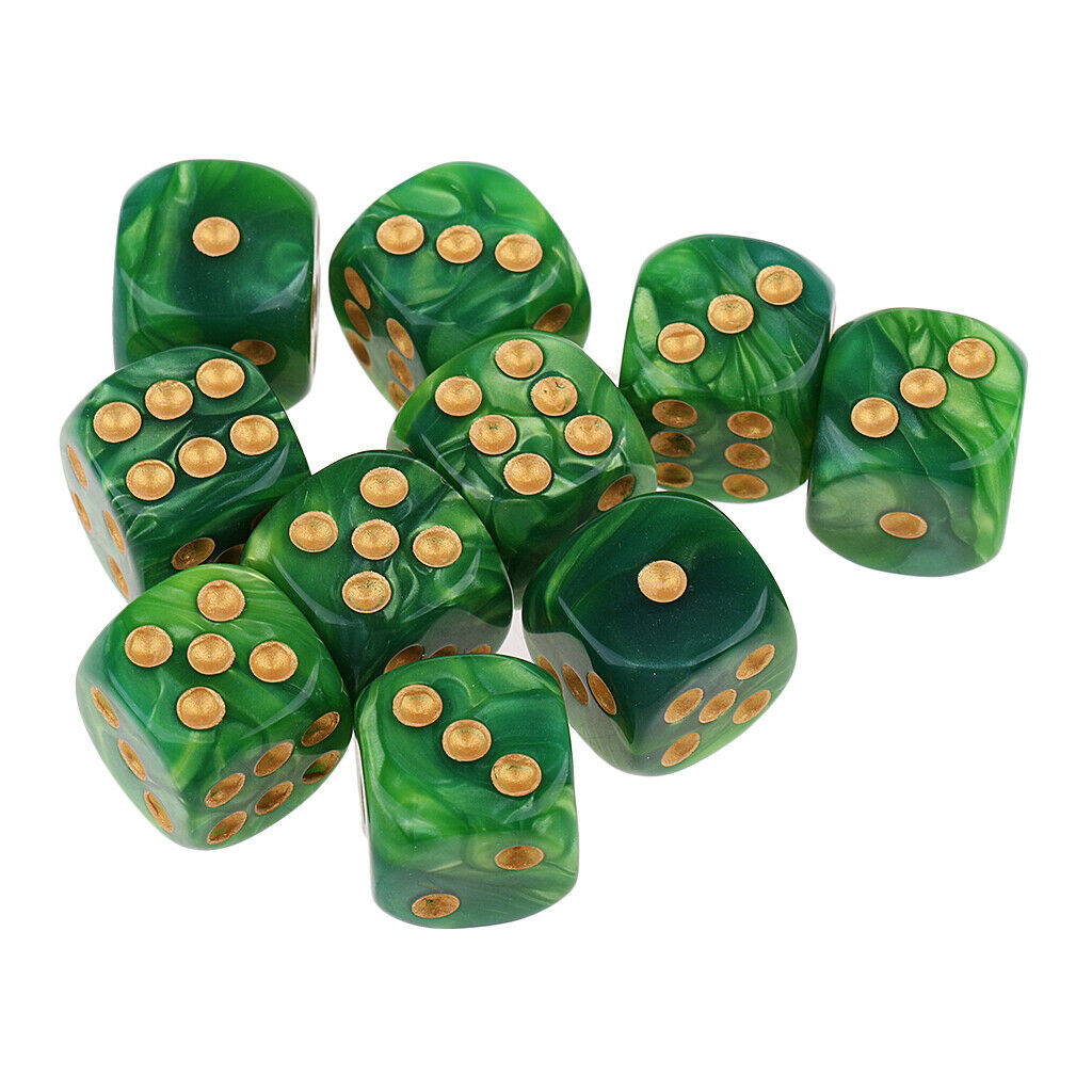 10x D6 Spotted Dice Six Sided for  Roleplay Green Yellow