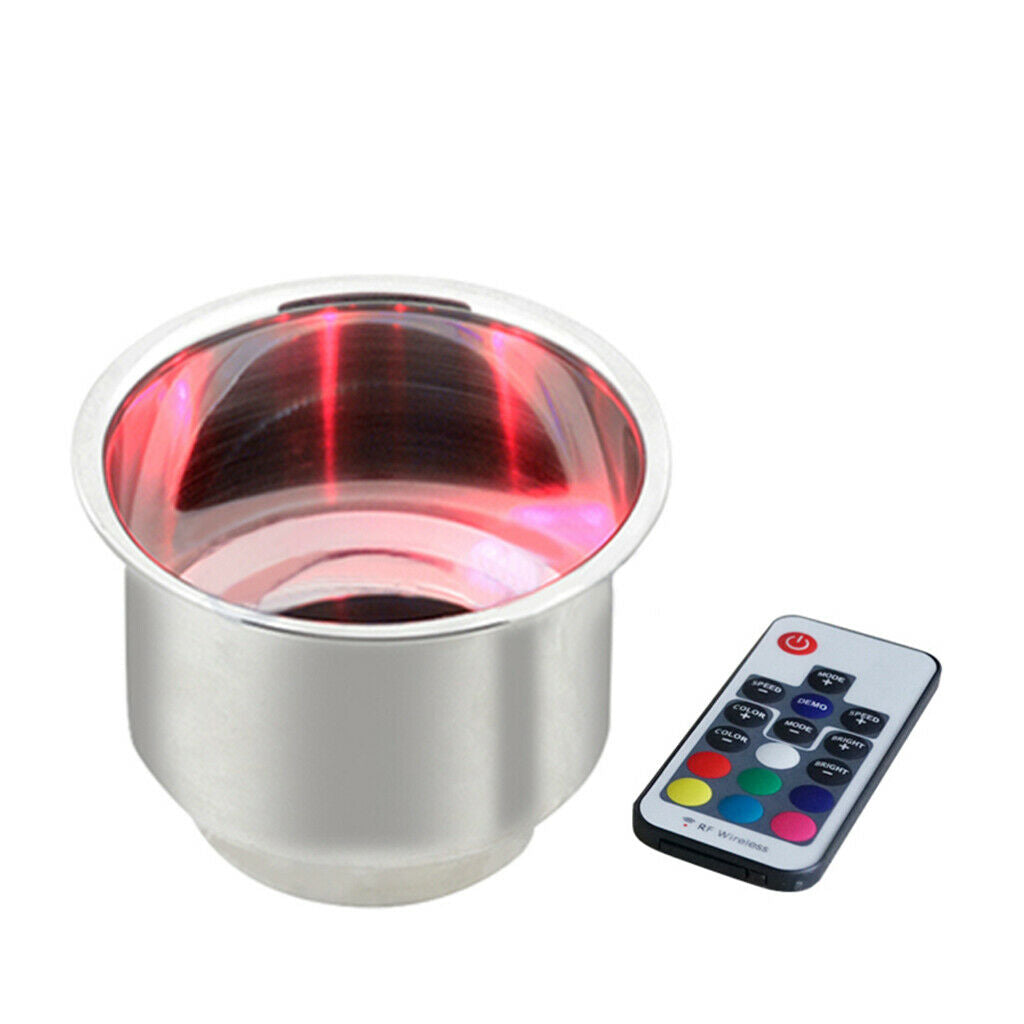 2pc 3LED Stainless Steel Cup Drink Holder w/ Drain LED Marine Boat Rv Camper