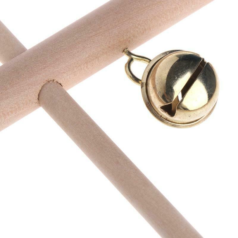 Birds Perch Parrot Toys Stand Holder Natural Wood Swing Bell Cage Hanging Ladder
