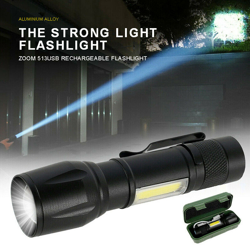 LED USB Rechargeable Mini Zoom Torch Flashlight Camping Hiking Lamp + Battery