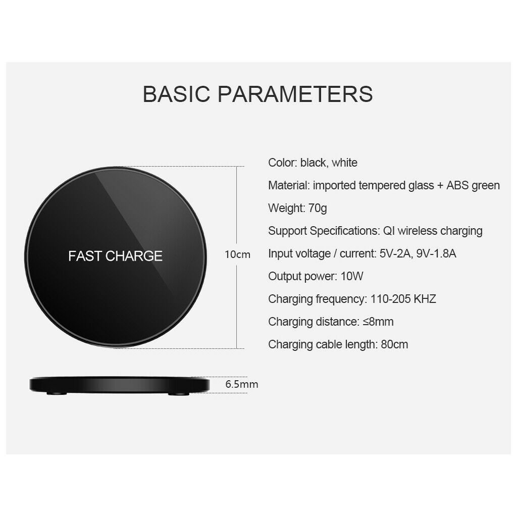 Wireless Charger QI Fast Wireless Charging 10W Quick Charge Standard Charge