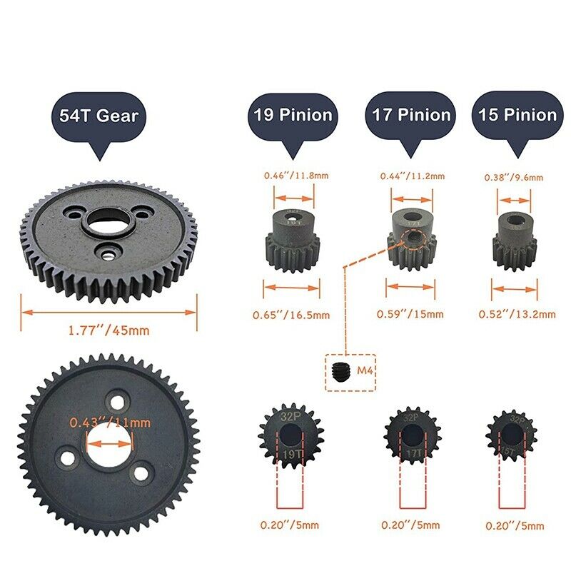 Metal Spur 54T Gear with 15T/17T/19T Pinions for Traxxas Slash 4X4 Stampede P5Y4