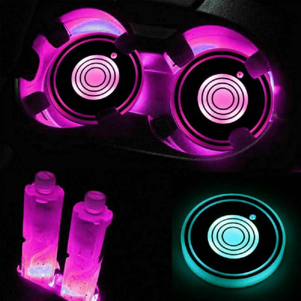 2Pcs Unique LED Light Car Cup Holder Mat Pad Car Coaster Interior Ambient Lights