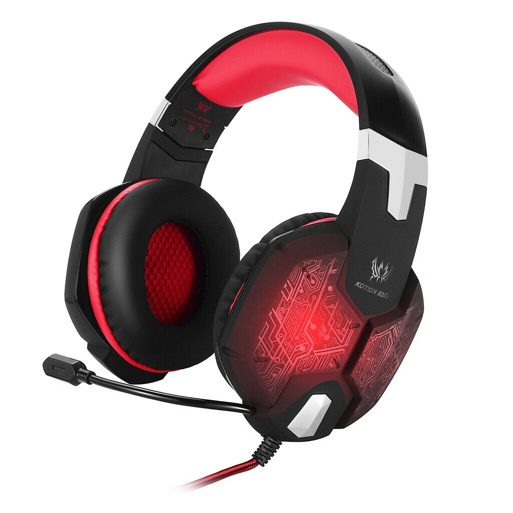 3.5mm PC Bass Stereo Headphones LED Light Gaming Headset Black and red