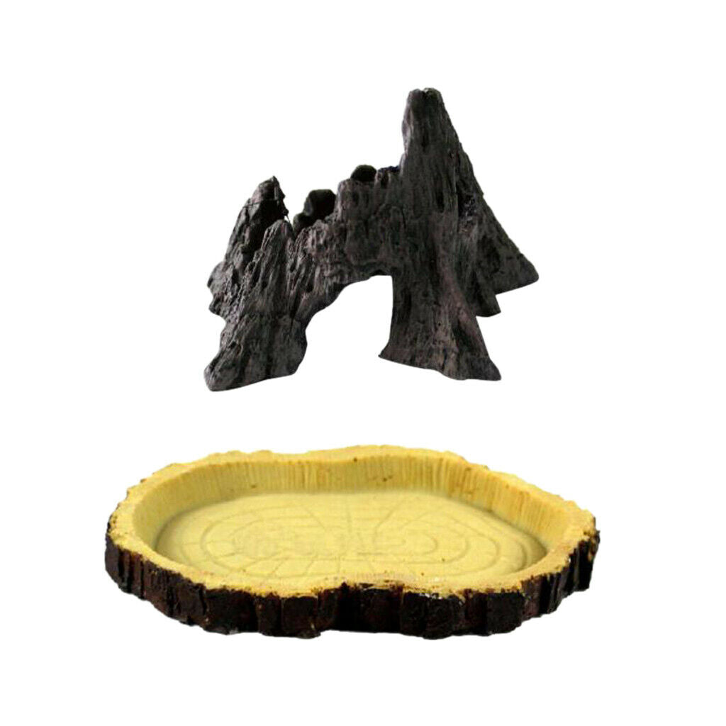 Reptile Vivarium Terrarium Mountain Ornament Reptile Feed Food Water Bowl